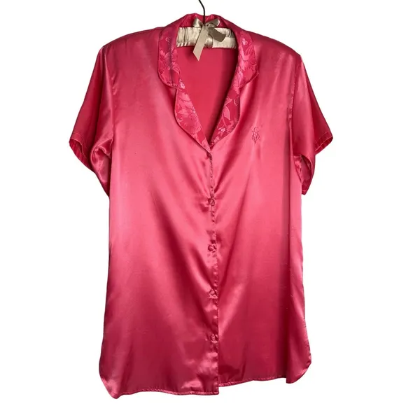 Vintage Victoria's Secret 80s Gold Label Button Satin Pajama Sleep Shirt Petite‎ - Image 2