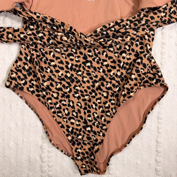 Aerie Leopard Print Wrap Cutout One Piece Swimsuit Medium Long Tie Waist - Image 7