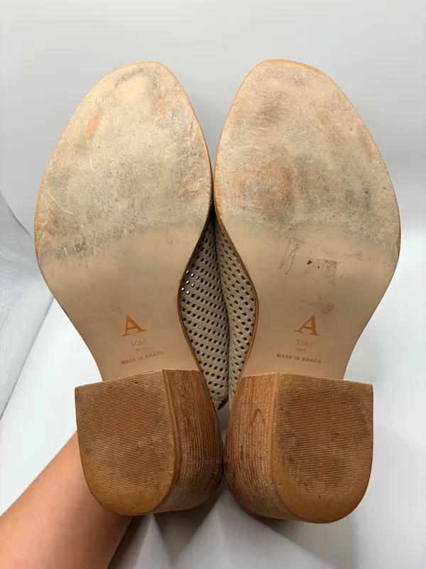 Anthropologie Blaire Suede Perforated Mules Size 10 Taupe Boho Western Block Heel - Image 8