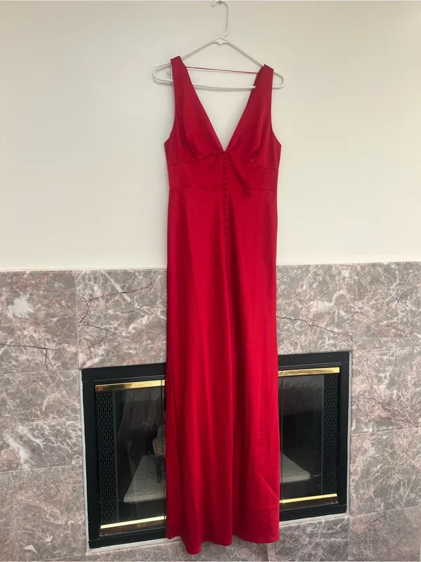 Reformation Elaina Satin Red Midi Dress - Image 3