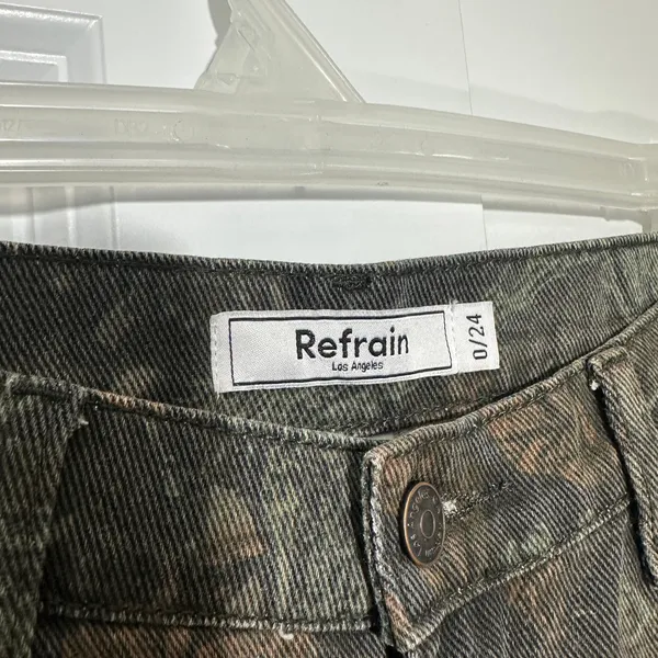 Refrain Wide Leg Jeans Women 0/24 Dark Brown Camo Forest Print High‎ Rise Pants - Image 3