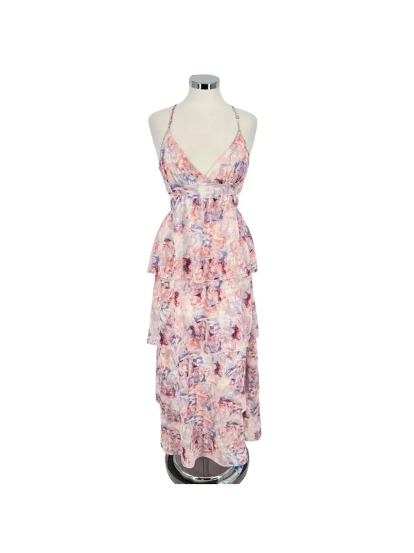 Fanco Cutout Tiered Sleeveless Maxi Dress Resortwear Pink Purple Size Medium NWT - Image 11