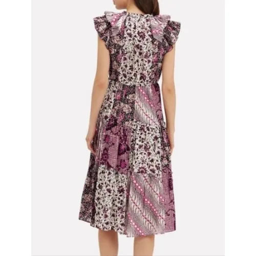 Ulla Johnson Asis Midi Dress Cotton Silk Batik Floral Tiered Purple Fuchsia 0 - Image 14