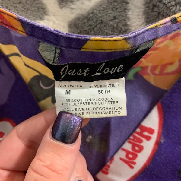 Just Love Halloween Cats Pumpkin Scrub Top 3 Pockets Med/Lrg - Image 8