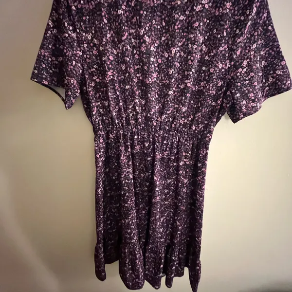 Floral Print Women's Short Sleeve Dress - Purple and Pink - Image 2