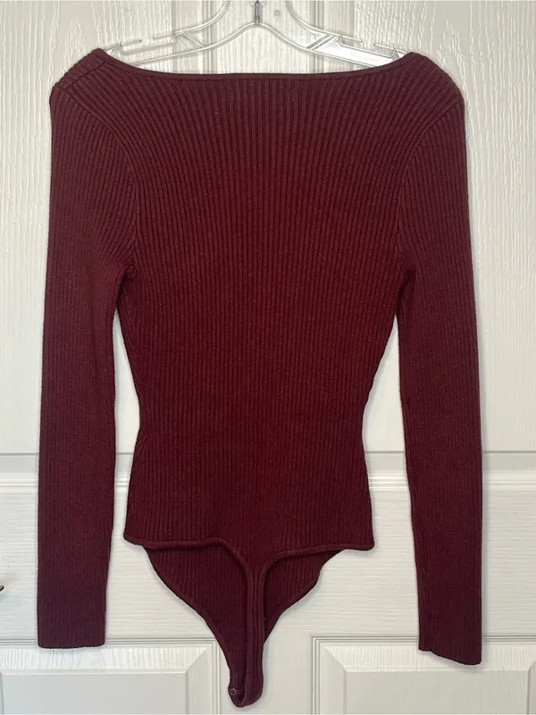 Abercrombie & Fitch Sz M Bodysuit Sweater Sweetheart Neckline Maroon - Image 7