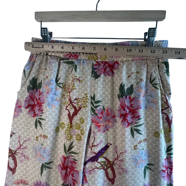 World Market Floral Wide Leg‎ Pants Viscose Cream Pink Bird Print Size S/M Boho - Image 7