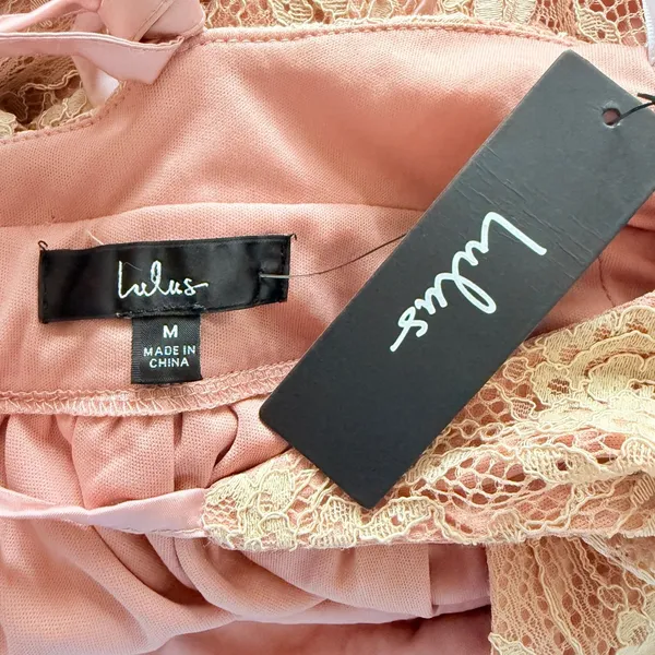 NWT Lulus Stolen Moments Dusty Pink Lace-Up Lace Maxi Dress Sz M - Image 6