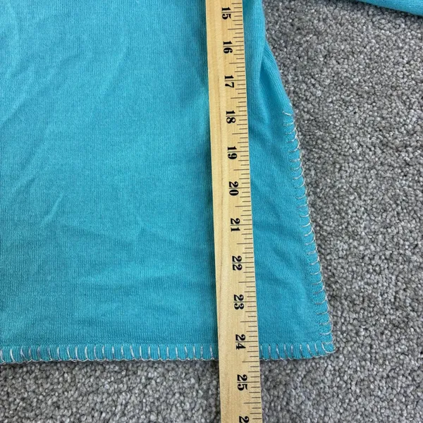 Bohemian‎ Turquoise Cashmere Sweater Spit V Neck Whipstitch Trim Women M Coastal - Image 3