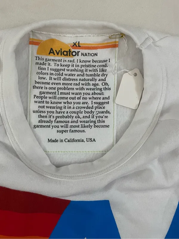 Aviator Nation NEW Logo Relaxed Fit Unisex Crew Sweatshirt White Size XL - Image 7