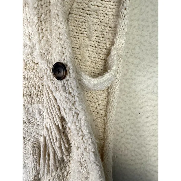 Anthropologie Fringed Boho‎ Poncho M/L Marilyn Cream Coverup Boho Side Buttons - Image 5