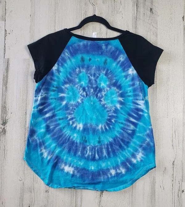 Over The Limit Blue Paw Print Tie Dye Raglan Short Sleeve T-Shirt Size XL - Image 6