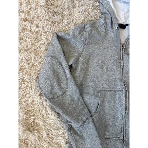 GAP Gray Zip Up Hoodie Sweatshirt with Elbow Patches‎ Size Medium y2k - Image 2