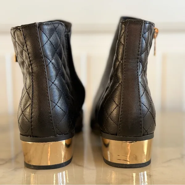 BAMBOO Black Quilted Ankle Booties with Gold Accent - Image 2