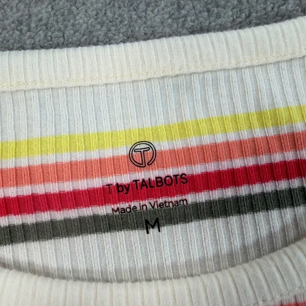 T by TALBOTS Women's M Striped Rib-Knit Short Sleeve T-Shirt Top White Red - Image 6