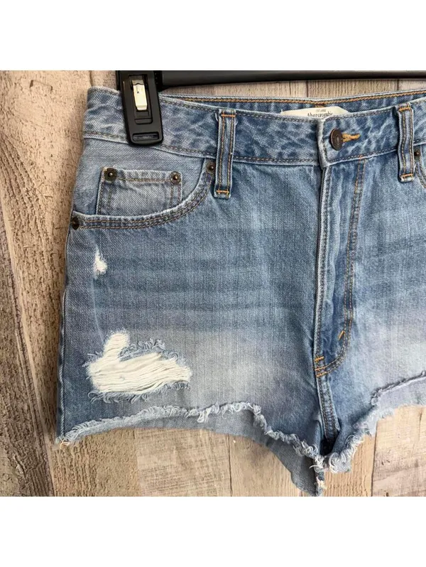 Abercrombie & Fitch Women's Size 2 W26 Distressed Denim Cutoff Short High Rise - Image 6