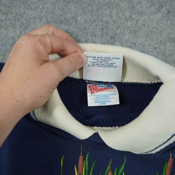 Vintage Morning Sun Wagon Wheel Wildflower Sweatshirt Navy Blue Large‎ USA Made - Image 5