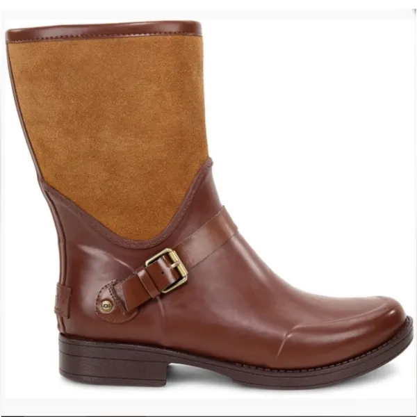 UGG Sivada Boots Sz 9 Chocolate Brown Two Tone Rain Boots Waterproof - Image 16
