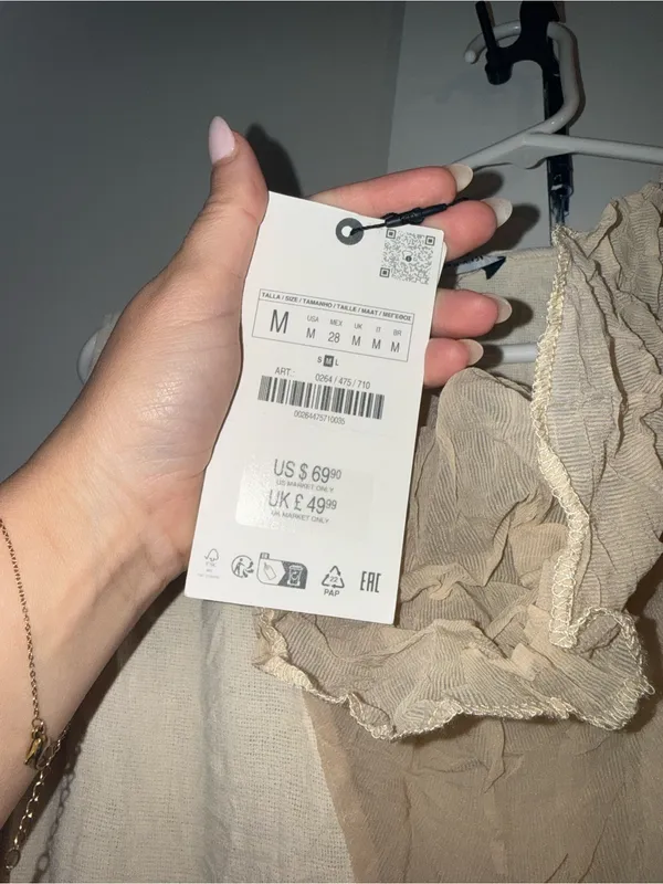 Zara Beige Draped Sleeveless Maxi Dress crinkle cut texture - Image 3