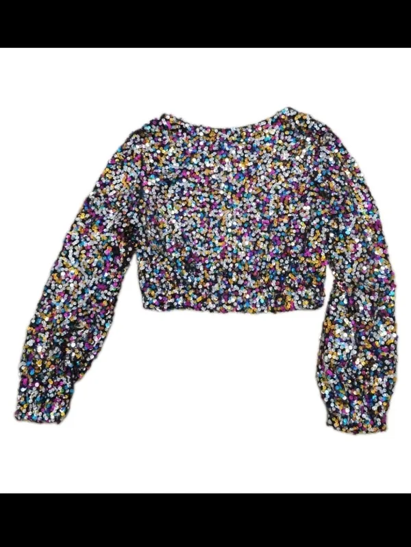 Women Sequin Cropped Top Blouse Size Small Multi Colored Party Christmas Holiday - Image 3