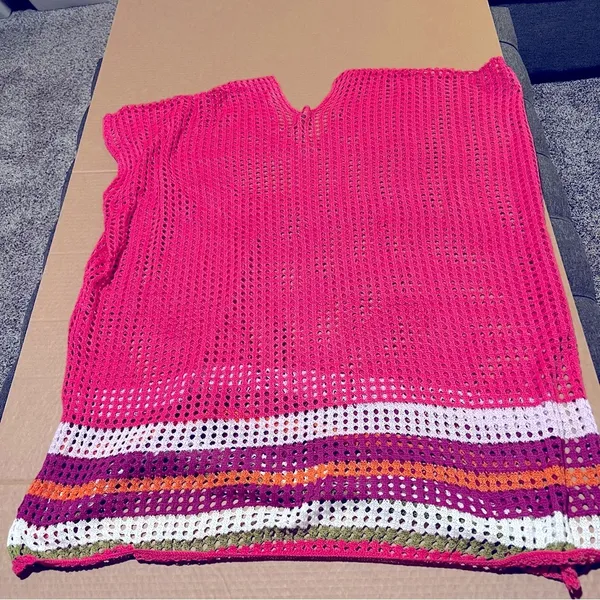 Moments Collection swimsuit cover knit net poncho pullover, sz M - Image 4