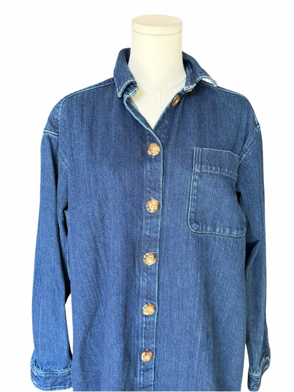 Sézane - Sofie Denim Shirt Dress Dark Blue Oversized Button Front Sz S - Image 3