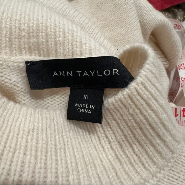 Ann Taylor Wool Cashmere Sweater Sz M Cream Tie Cuffs - Image 6