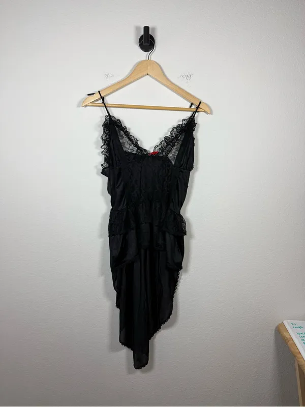 Vintage Stroke of Midnight Black Lace High Low Babydoll Lingerie Top Size L - Image 4