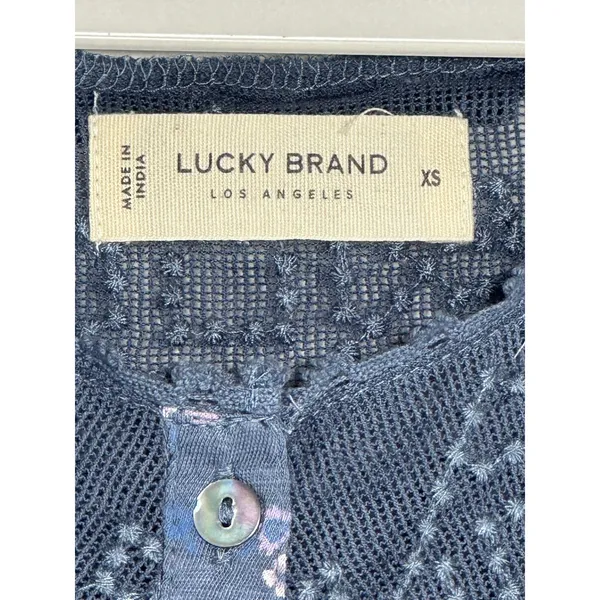 Lucky Brand Blue‎ Floral Sleeveless Button Down Mesh Yoke Top XS Relaxed Fit - Image 3