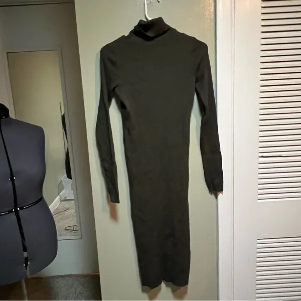 Rocorose Women's Turtleneck Midi Sweater Dress Ribbed Dark Hunter Green‎ Bodycon - Image 8