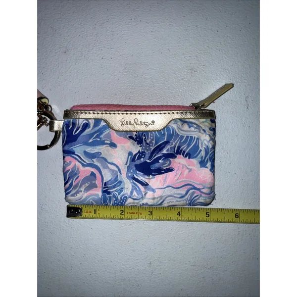 Lily Pulitzer ID Case Keychain wallet travel Hot Pink & Blue - Image 4