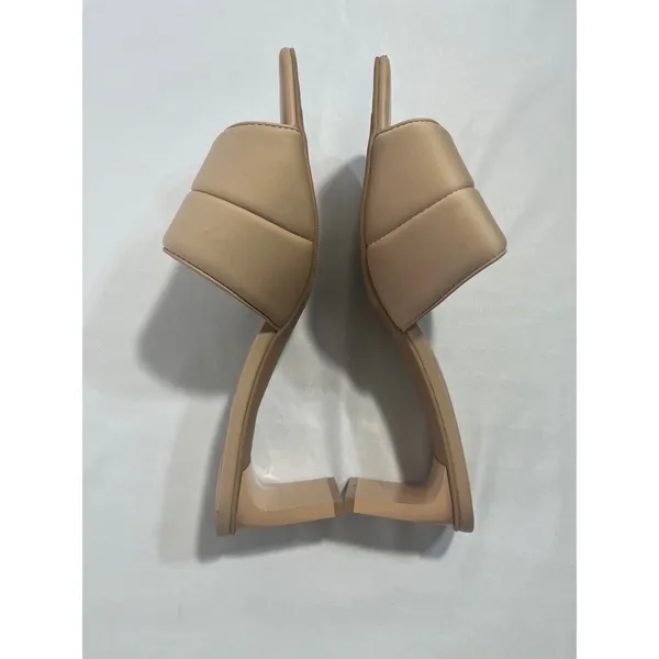 Open Edit Cava Padded Block Heel Women 7.5 Nude Square Toe Slide Sandals Mules‎ - Image 6