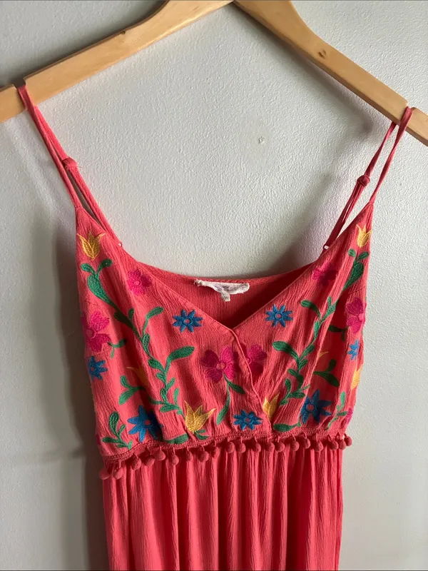 Altar’d State Embroidered Boho Maxi Dress Coral Floral Festival Small - Image 2