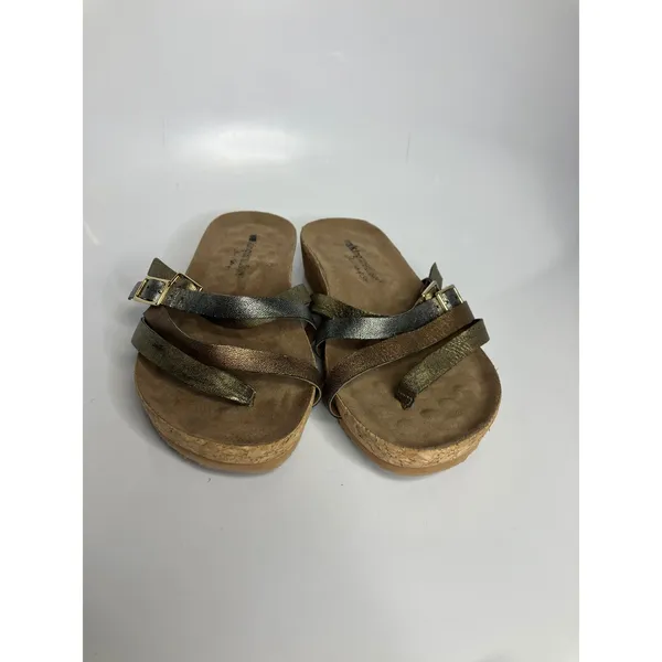 Walking Cradles Wedge‎ Sandals Womens 9W Metallic Gold Silver Bronze Strappy - Image 6