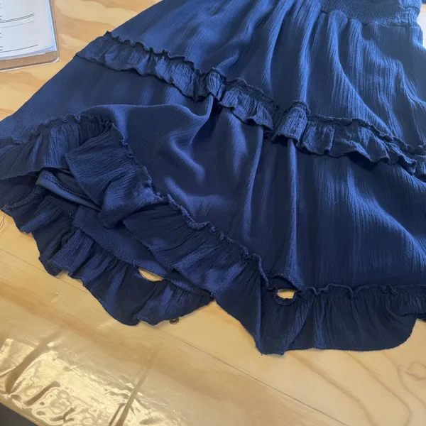 Altar'd‎ State Navy Blue Flutter Sleeve Smocked Waist Tiered Ruffle Mini Dress M - Image 8