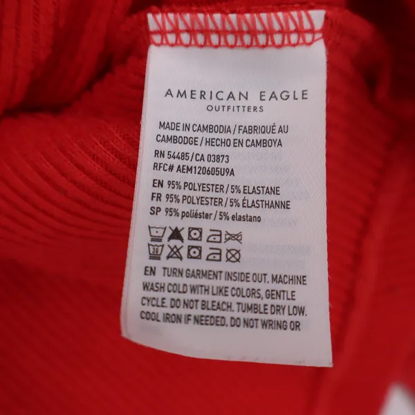 American Eagle Red Ribbed Raglan Long Sleeve Crew Neck Top XS - Image 3