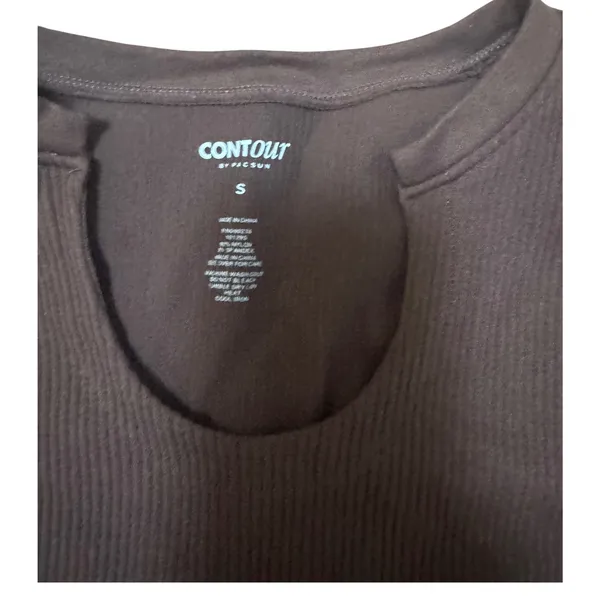PacSun Contour Ribbed Brown Cropped Shirt Size S Knit Fitted Casual Short Sleeve - Image 3