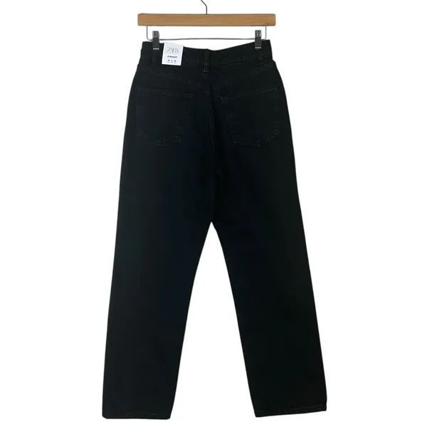 Zara Mom Jeans Womens 4 Black High Rise Straight Rigid Clean Girl Minimalist - Image 6