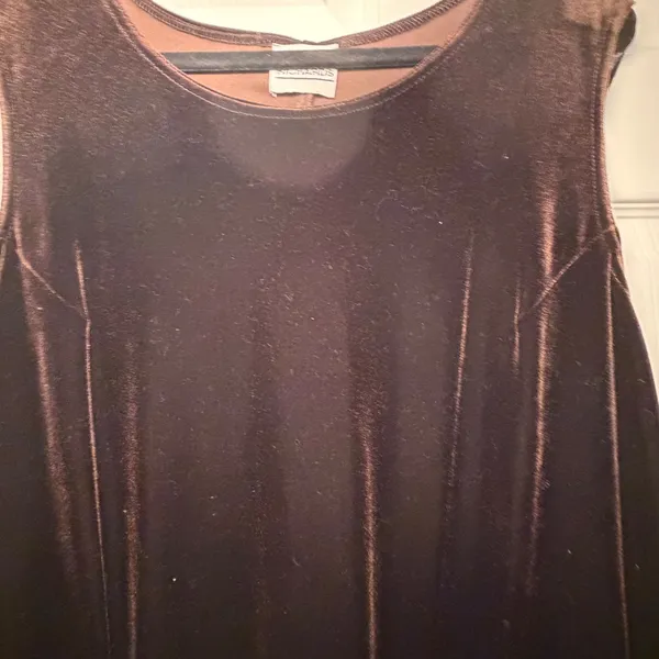 R&M Richards Velvet Shift Dress Brown Large XL Pearl Chain Vintage‎ Cocktail - Image 2