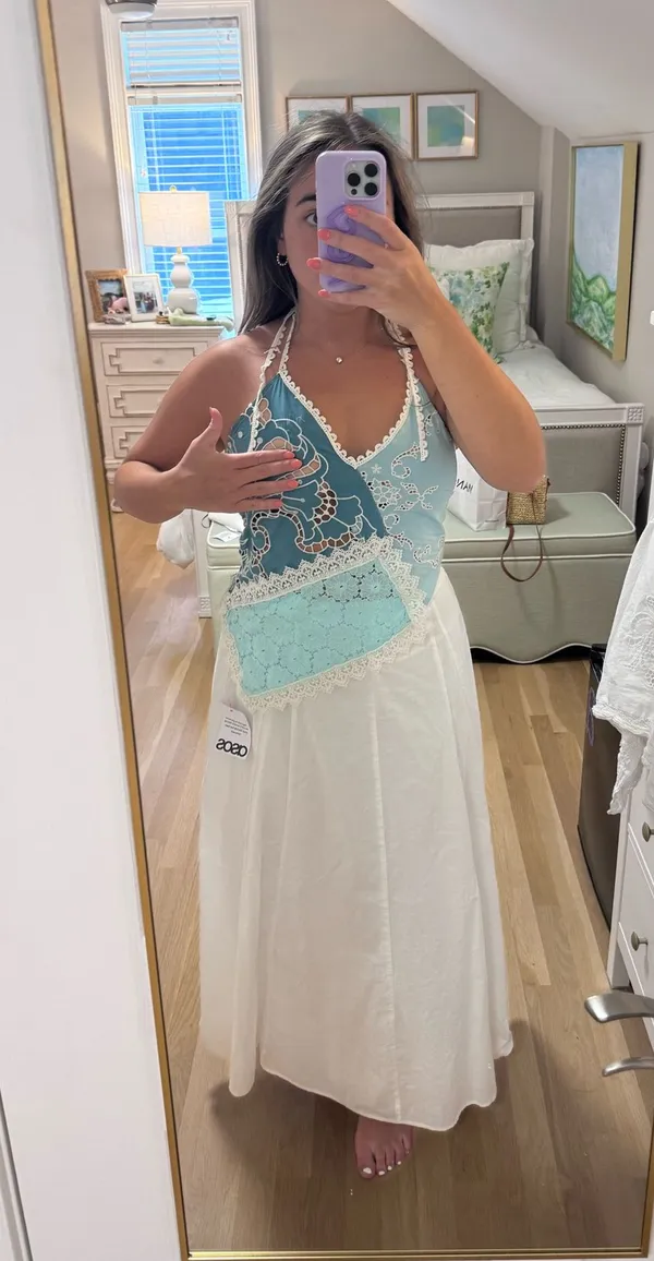 Blue and White Lace Detail Top - Image 2
