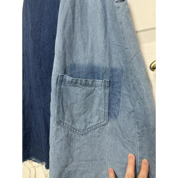 H&M Blue Patchwork Denim Overall Mini Dress 4 Pocket Mixed Media Distressed - Image 4