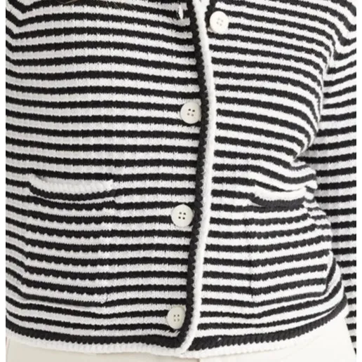 Free Assembly Womens Cardigan Size XS Black Stripe Crochet Trim Long Sleeve Soft - Image 6