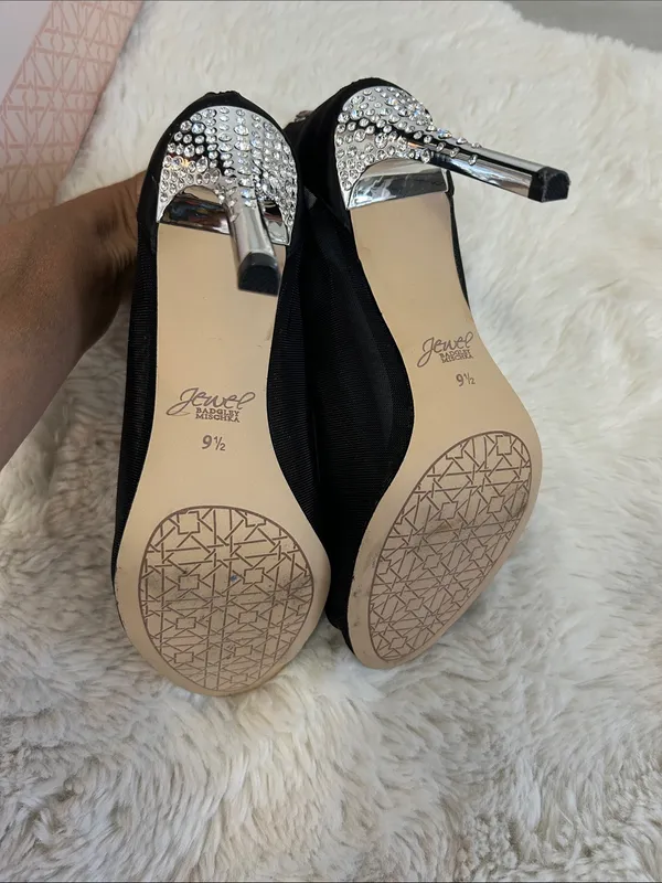 Jewel Badgley Mischka Anastasia Black Mesh Peep Toe Heels - Image 7