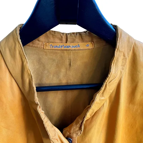 Transit Par Such Leather Jacket for Women Mustard Yellow Unlined Snap Tie Size 4 - Image 3
