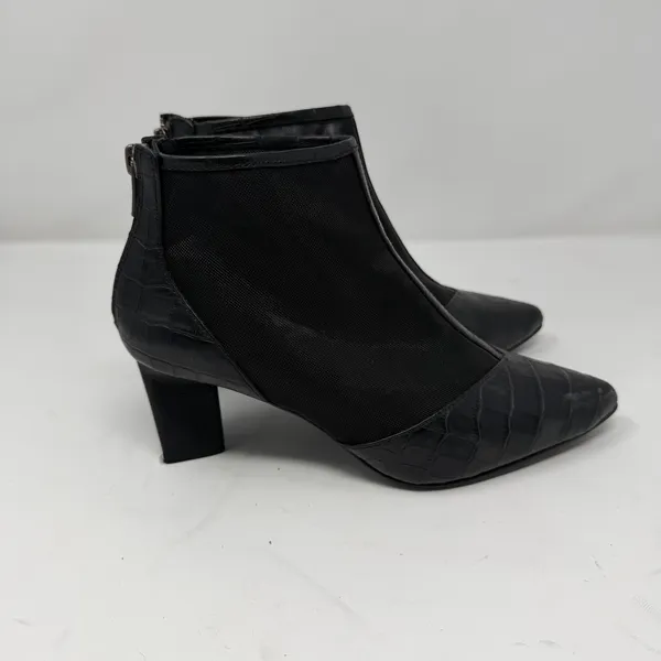 LOGO Croc Embossed Mesh Pointed Toe Block Heel Ankle Boot Black Women Size 6 - Image 2