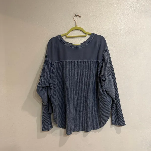 Free People FP One Blue Waffle Knit Thermal High Low Top Sz S - Image 9