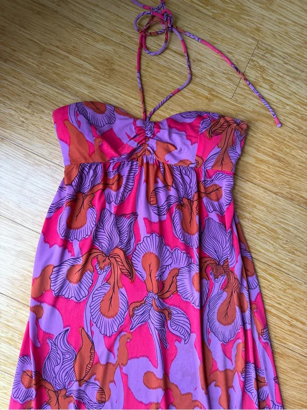 Tibi Iris Ikat Floral Padded Halter Maxi Dress Pink XS - Image 6