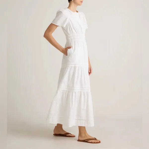 NWT Quince Women’s 100% Organic Cotton Poplin Tiered Maxi Dress White Sz M - Image 2