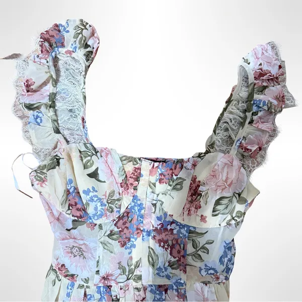 NWT Lulu's Floral Ruffle Dress in Pink and Blue - Image 6