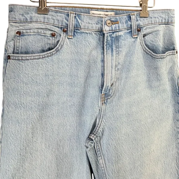 Abercrombie & Fitch The 90s Relaxed Denim Jeans 31 SHORT Blue Raw Hem High Rise - Image 2